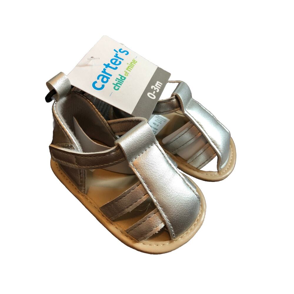 Carters Child Of Mine Infant Girl Gladiator Sandals‎ Size 0-3 Months Silver Boho